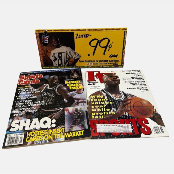 Lot Of 1990s Shaquille O'Neal Memorabilia Magazines & Shaq Pepsi Display Card - Picture 1 of 7